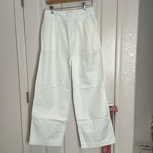 Gap Linen Cotton high rise Wide Leg pleated front white Pants Size 6